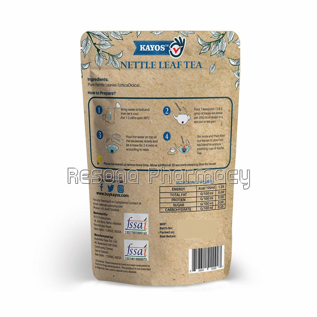 Kayos Nettle Leaf Tea (Urtica Dioica) NaNaturalHimalayan Stinging Nettle Caffeine Free Tea   100G