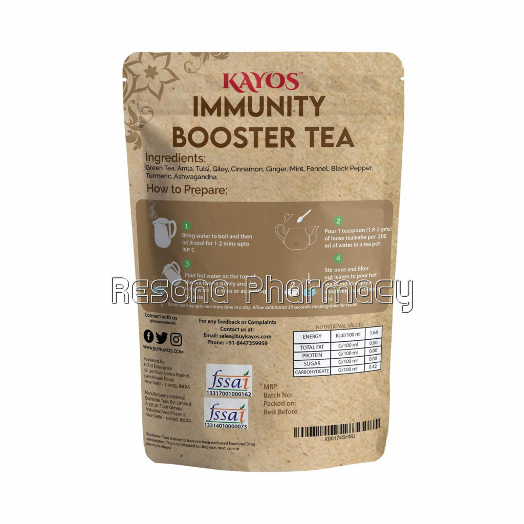 Kayos Immunity Booster Tea   Traditional Herbal Tea With Amla, Tulsi, Giloy, Turmeric, Ashwagandha   50G
