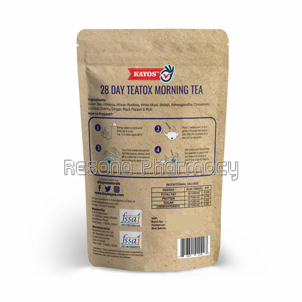 Kayos 28 Day Teatox Morning Tea With Energy Boost and Detox   50G