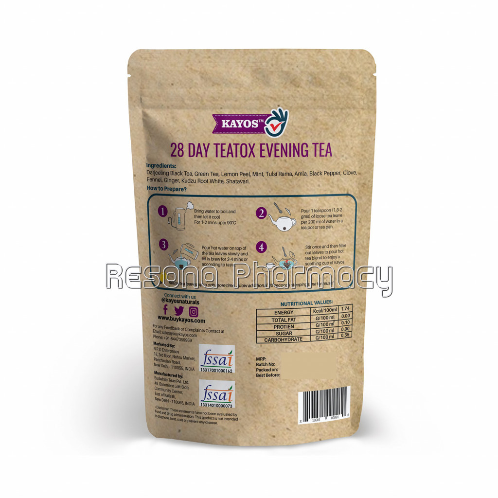 Kayos 28 Day Teatox Evening Tea For Metabolism Boost   50G