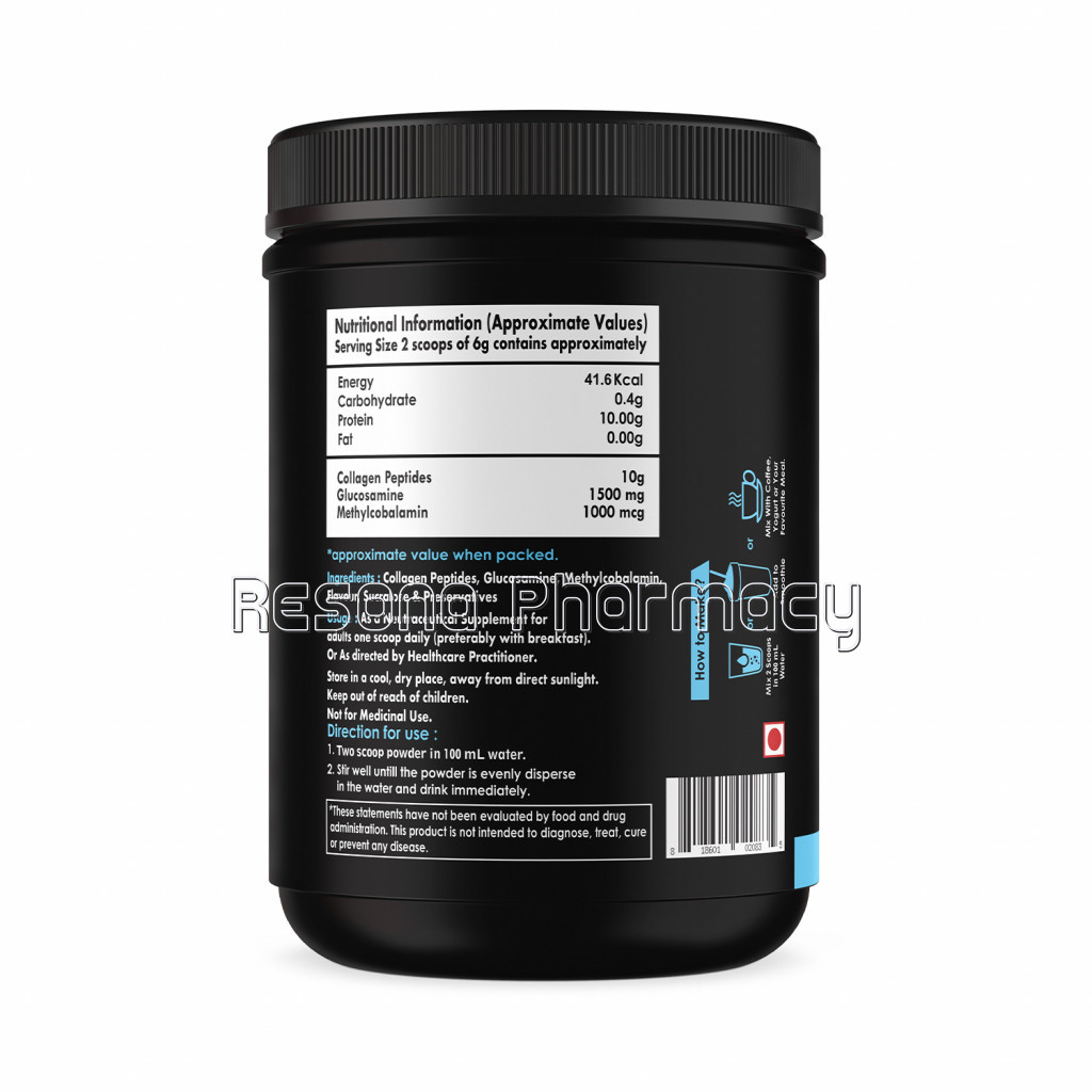 Kayos Naturals Collagen Peptides (Hydrolyzed) Powder Protein Supplement Type 1 And 3 With Glucosamine And Methylcobalamin   250G