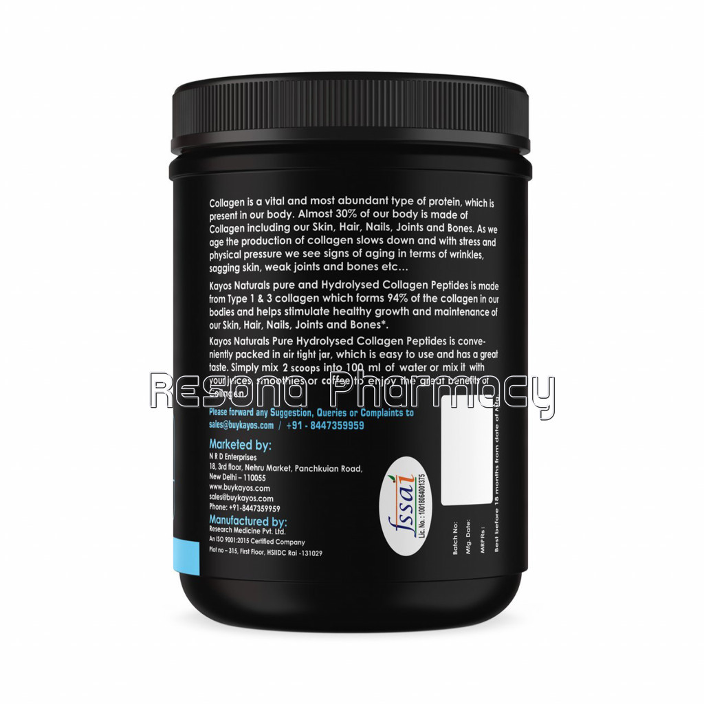 Kayos Naturals Collagen Peptides (Hydrolyzed) Powder Protein Supplement Type 1 And 3 With Glucosamine And Methylcobalamin   250G