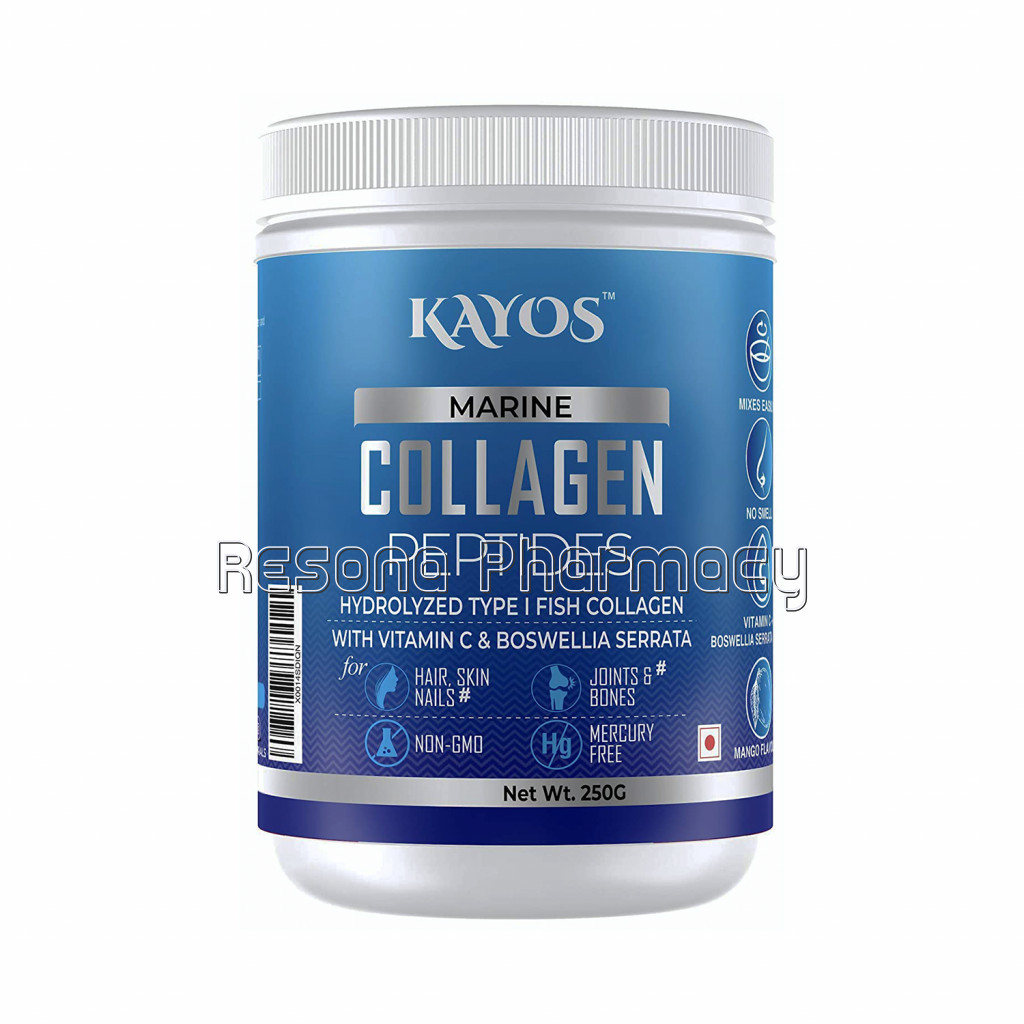 Kayos Marine Collagen Peptides – Mercury Free Hydrolyzed Type 1 Fish Collagen With Vitamin C and Boswellia Serrata For Healthy Hair, Skin Nails And Joints – 250G