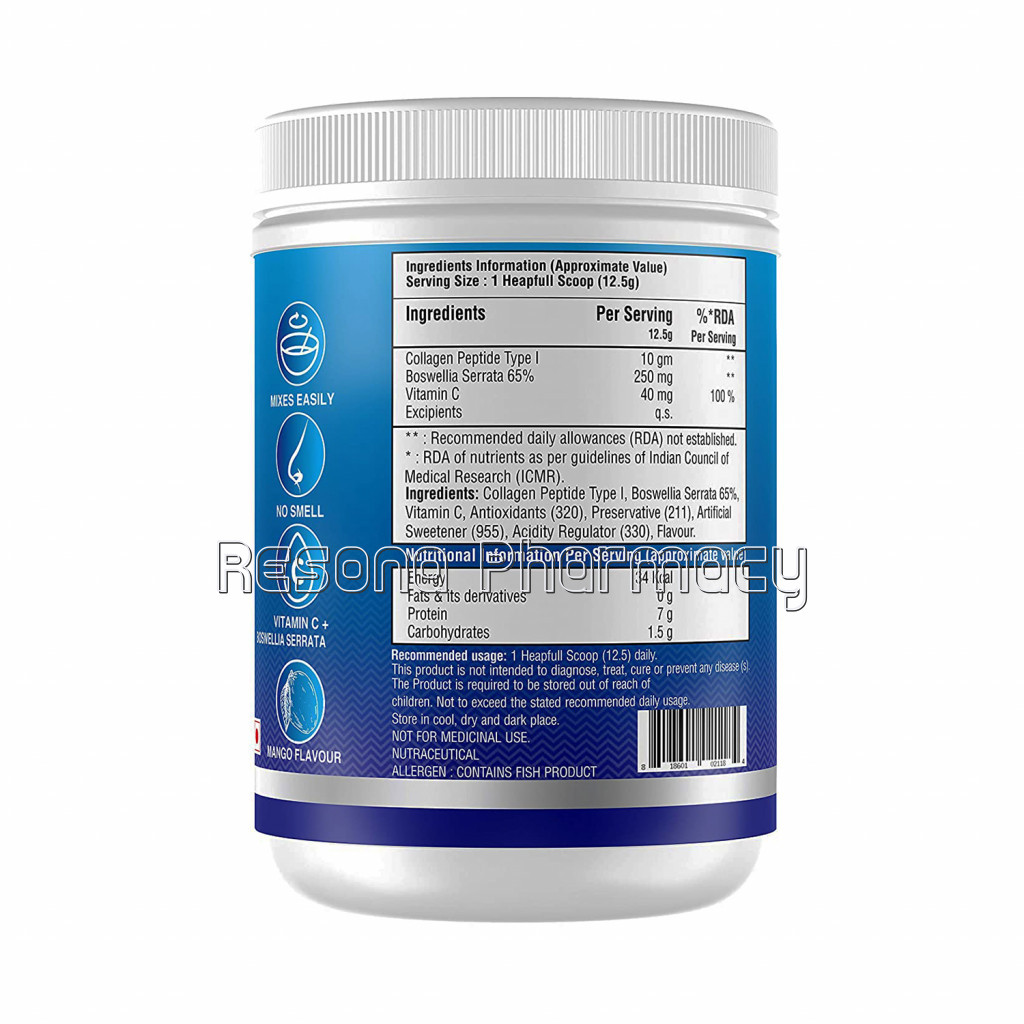 Kayos Marine Collagen Peptides – Mercury Free Hydrolyzed Type 1 Fish Collagen With Vitamin C and Boswellia Serrata For Healthy Hair, Skin Nails And Joints – 250G