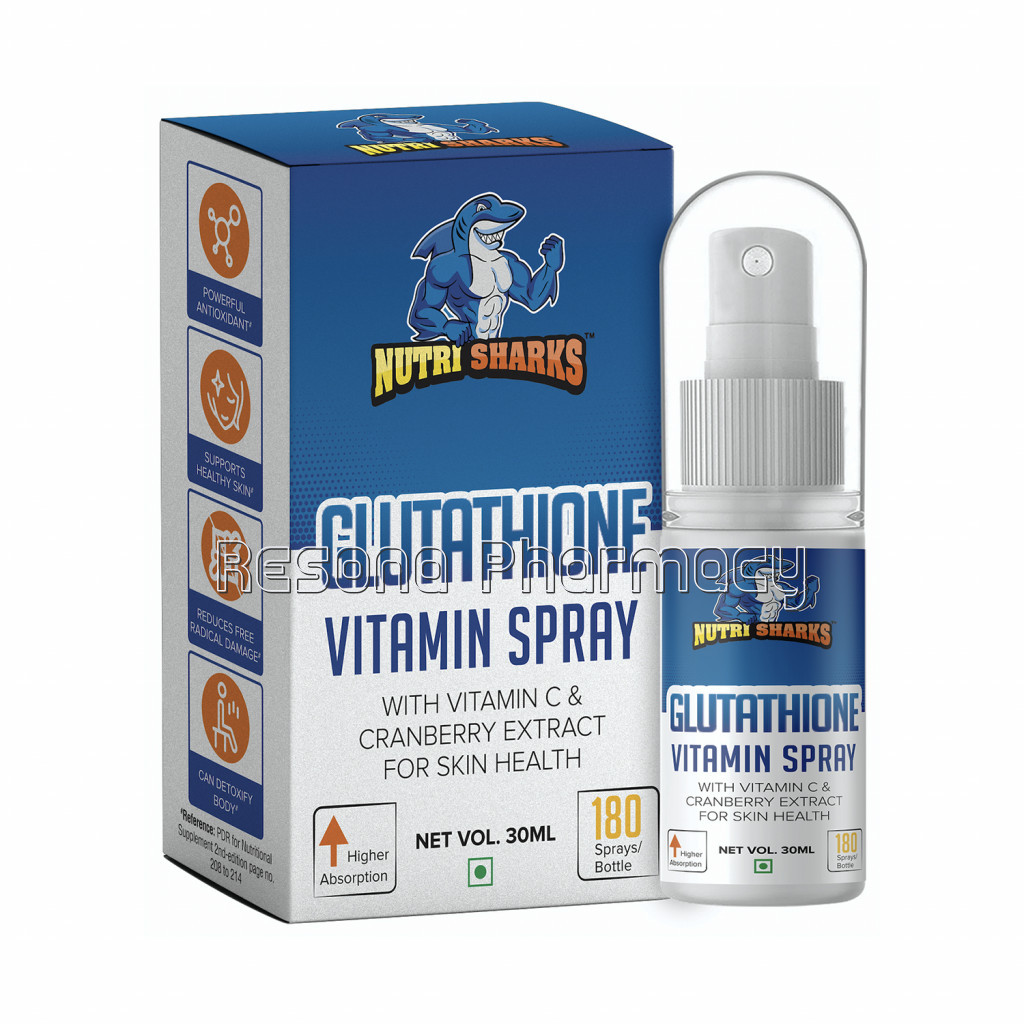 Nutrisharks Glutathione Vitamin Spray For Healthy Skin and Detox   Antioxidant With Vitamin C, Cranberry and Alfa Alfa   30 Ml