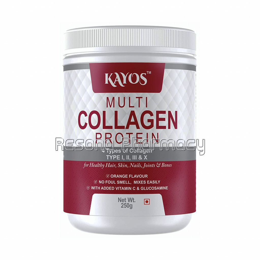Kayos Multi Collagen Protein Powder (Type I, Ii, Iii and X) With Vitamin C and Glucosamine – No Foul Smell, Mixes Easily For Healthy Hair, Skin, Nails, Joints and Bones   250G