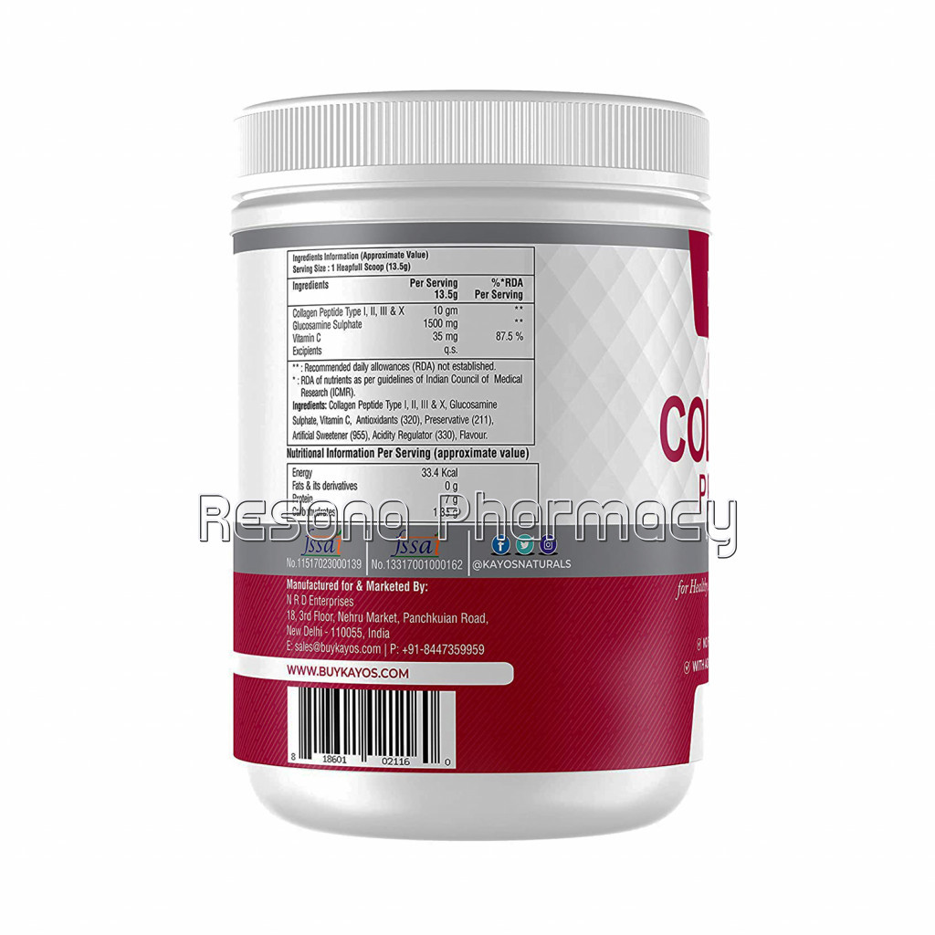 Kayos Multi Collagen Protein Powder (Type I, Ii, Iii and X) With Vitamin C and Glucosamine – No Foul Smell, Mixes Easily For Healthy Hair, Skin, Nails, Joints and Bones   250G