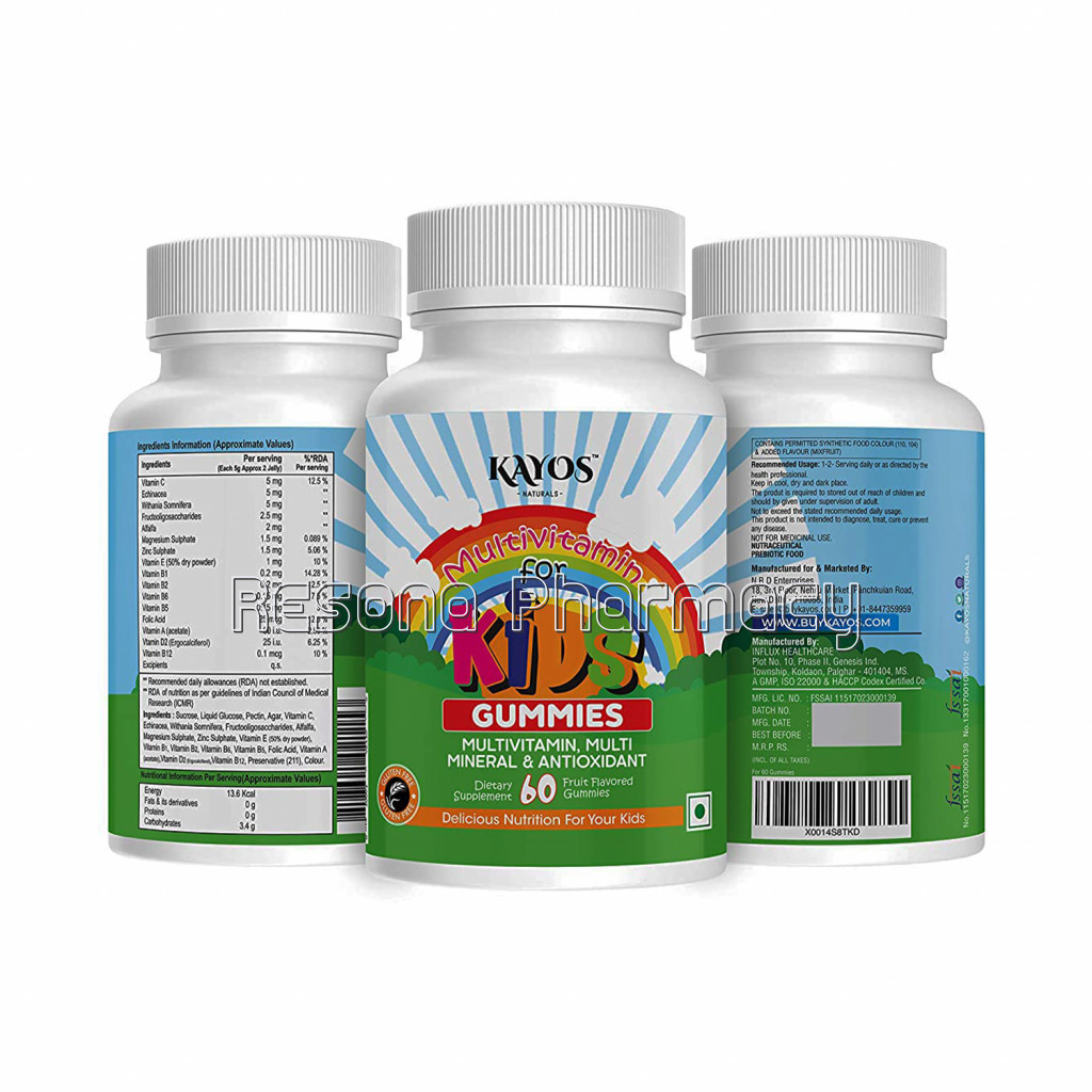 Kayos Multivitamin Gummies For Kids, Teenagers, Adults With Vitamin C, D, B12, Zinc, Magnesium For Immunity, Brain and Growth   Gluten Free For Men and Women