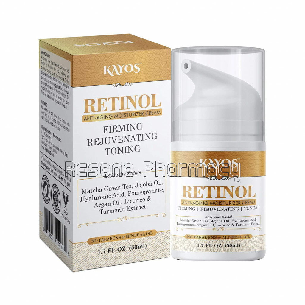 Kayos Retinol Anti Aging Moisturizer Face and Eye Cream With Hyaluronic Acid For Wrinkles, Fine Lines and Dark Circles – Paraben and Mineral Oil Free – 50Ml