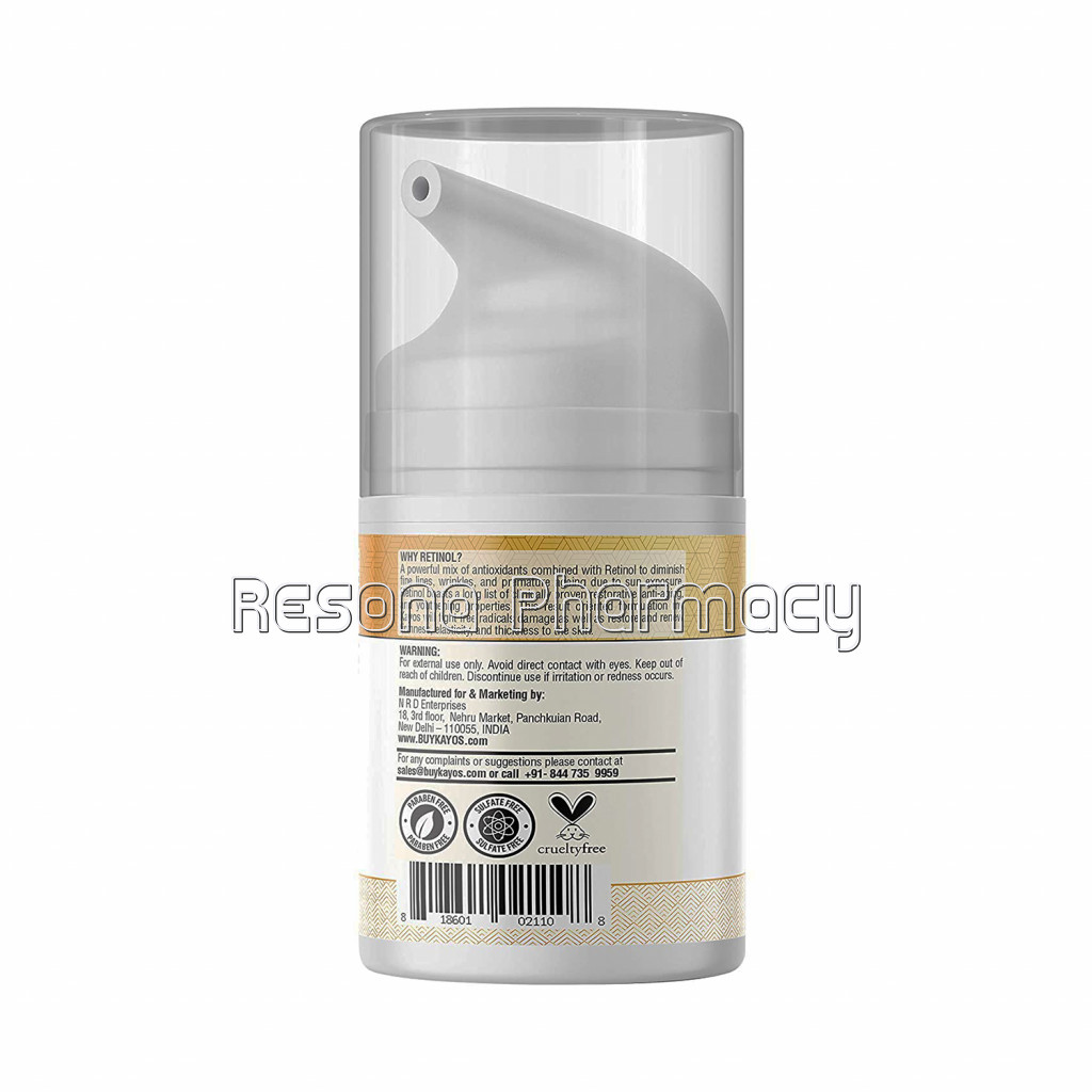 Kayos Retinol Anti Aging Moisturizer Face and Eye Cream With Hyaluronic Acid For Wrinkles, Fine Lines and Dark Circles – Paraben and Mineral Oil Free – 50Ml