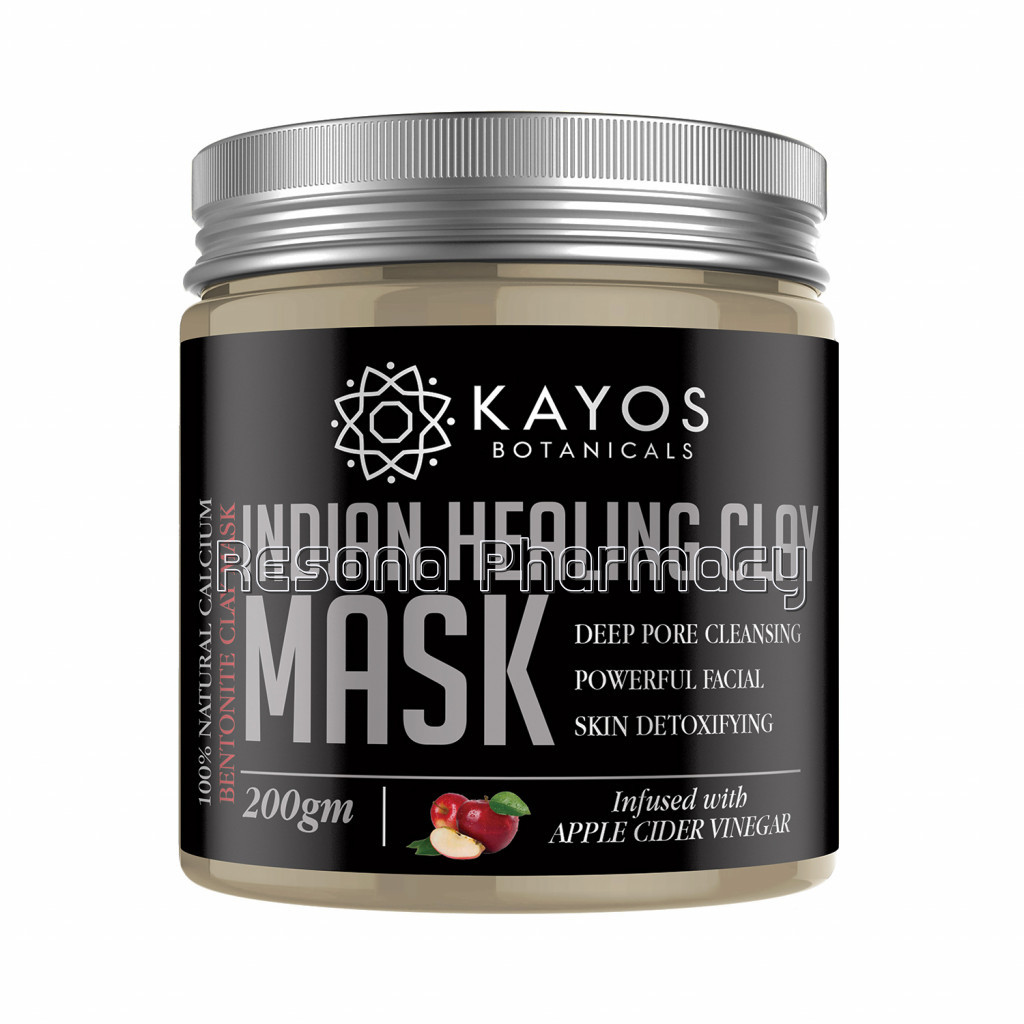 Kayos Indian Healing Clay Mask   100% NaNaturalBentonite Clay With Apple Cider Vinegar   Powerful Facial Deep Pore Cleansing and Detoxifying   200G