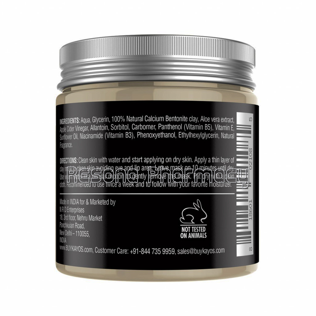 Kayos Indian Healing Clay Mask   100% NaNaturalBentonite Clay With Apple Cider Vinegar   Powerful Facial Deep Pore Cleansing and Detoxifying   200G