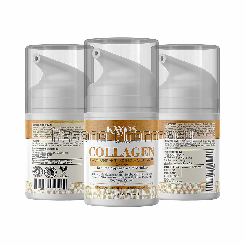 Kayos Collagen Day Night Anti Aging Moisturizing Cream With Retinol, Aloe Vera and Green Tea Extracts, Vitamin B5, Vitamin E   No Parabens Or Mineral Oil   50Ml