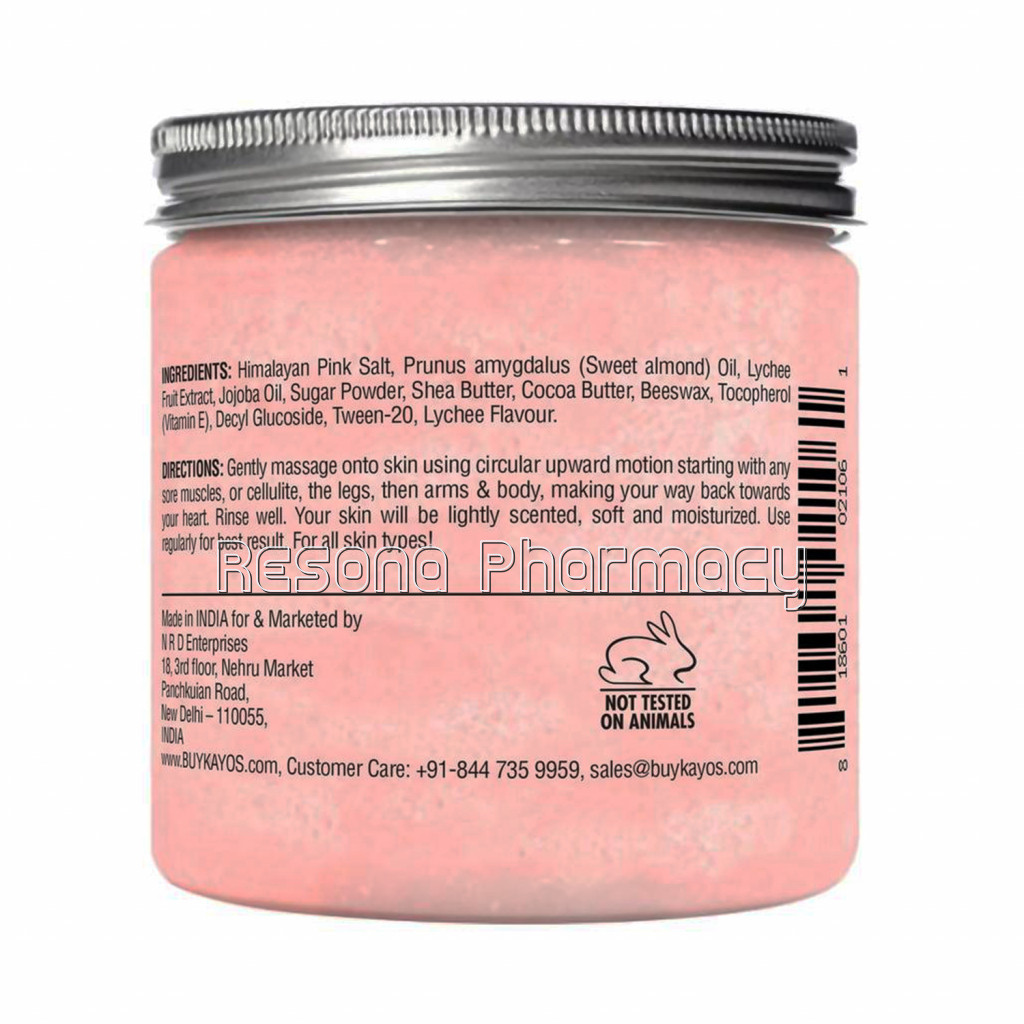 Kayos Himalayan Pink Salt Body Scrub   NaNaturalExfoliating and Skin Moisturizing Bath Scrub With Lychee Fruit And Sweet Almond Oil   200G