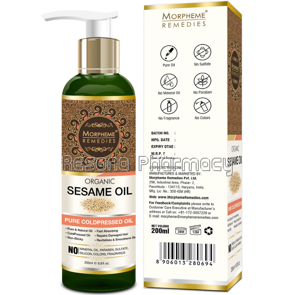 Organic Sesame Oil (Pure Coldpressed Oil) For Hair, Body, Skin Care, Massage, 200 Ml