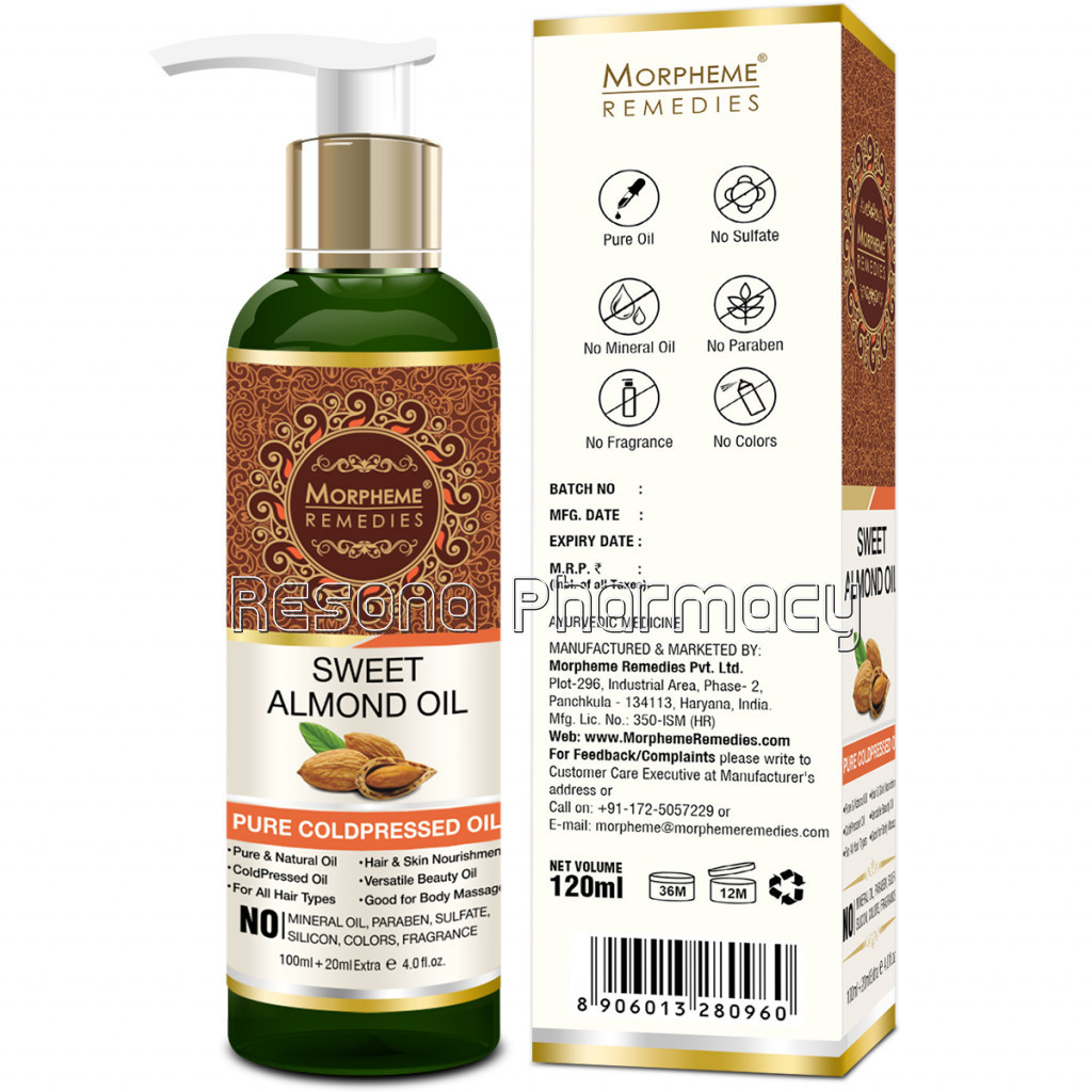 Pure Sweet Almond Coldpressed Oil For Hair And Skin 120Ml