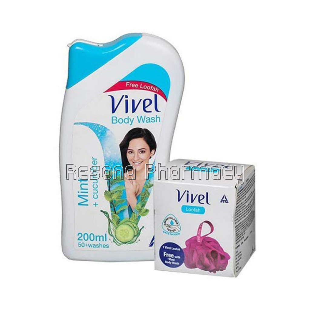 Vivel Mint and Cucumber Body Wash 200 Ml, With Free Vivel Loofah