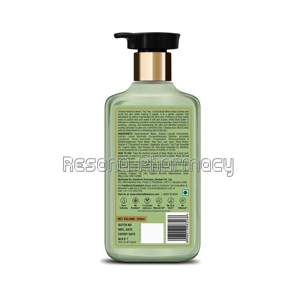Neem, Tea Tree And Basil Anti Acne Body Wash / Shower Gel, 250Ml