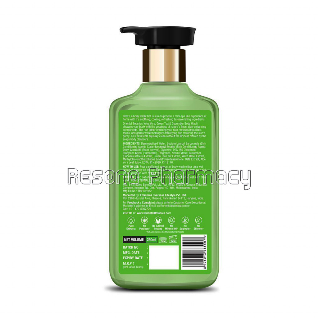 Aloe Vera, Green Tea and Cucumber Body Wash / Shower Gel, 250Ml