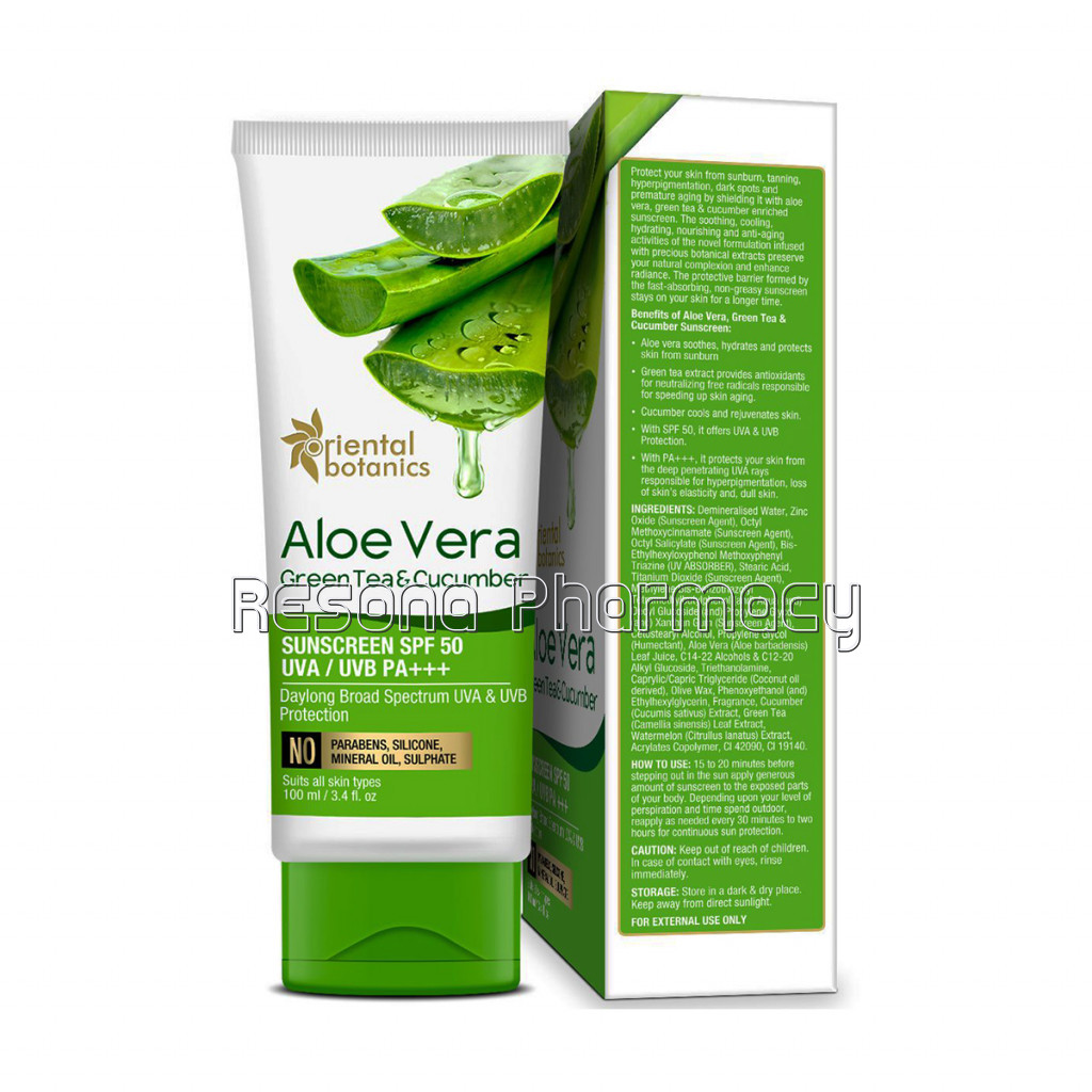 Aloe Vera, Green Tea and Cucumber Sunscreen Spf 50, 100Ml