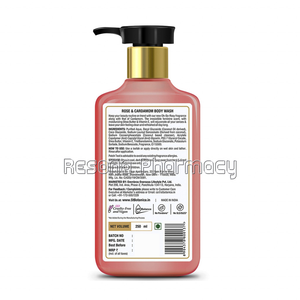 Rose and Cardamom Body Wash – With Shea and Vitamin E (Shower Gel), 250 Ml