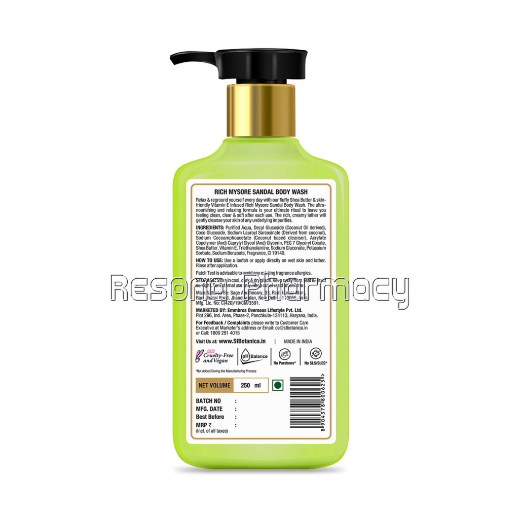 Rich Mysore Sandal Body Wash – With Shea and Vitamin E (Shower Gel), 250 Ml