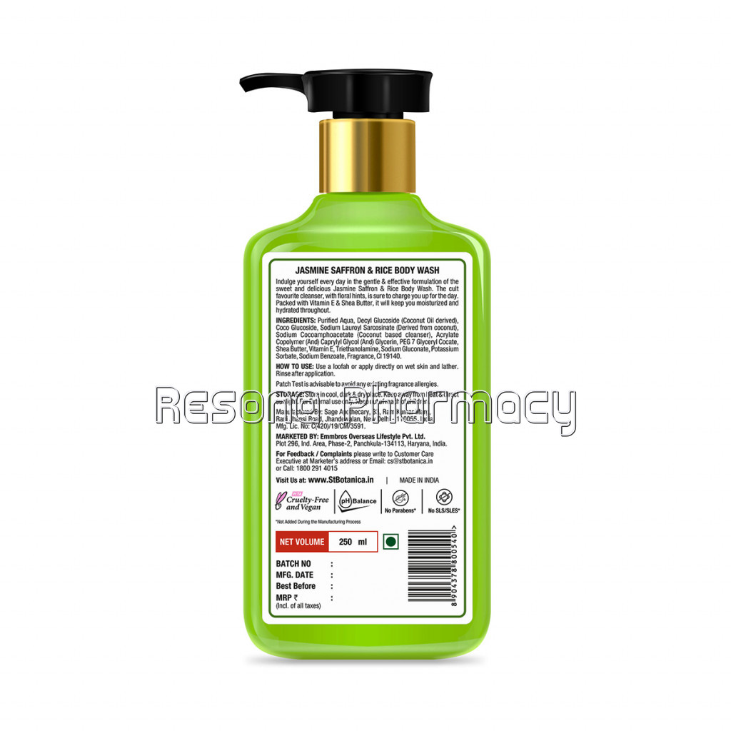 Jasmine Saffron and Rice Body Wash – With Shea and Vitamin E (Shower Gel), 250 Ml