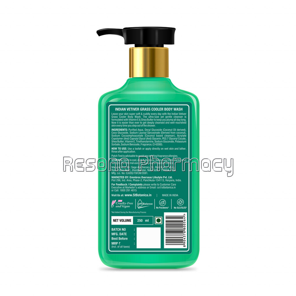 Indian Vetiver Grass Cooler Body Wash – With Shea and Vitamin E (Shower Gel), 250 Ml