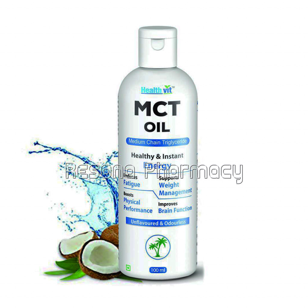 Healthvit Mct Oil From Coconut Oil Unsweetened Keto Diet Sports, Non Gmo, Gluten Free   100Ml