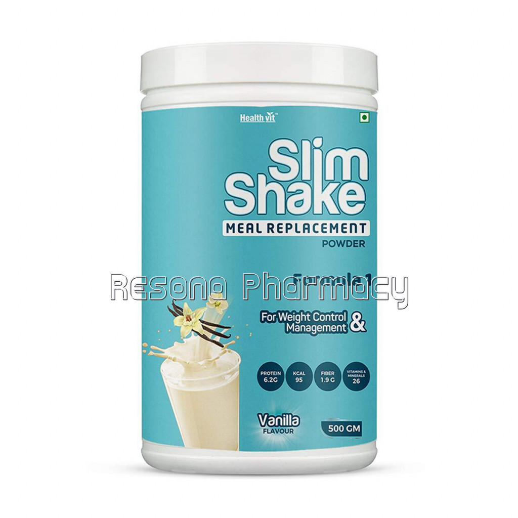 Healthvit Slim Shake Meal Replacement Powder For Weight Control and Magement   500Gm (Vanilla Flavour)