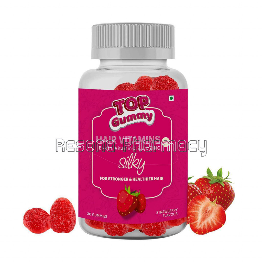 Top Gummy Hair Vitamins With Biotin, Vitamin C, E, A and Zinc For Gorgeous Hair 30 Strawberry Flavor Gummies