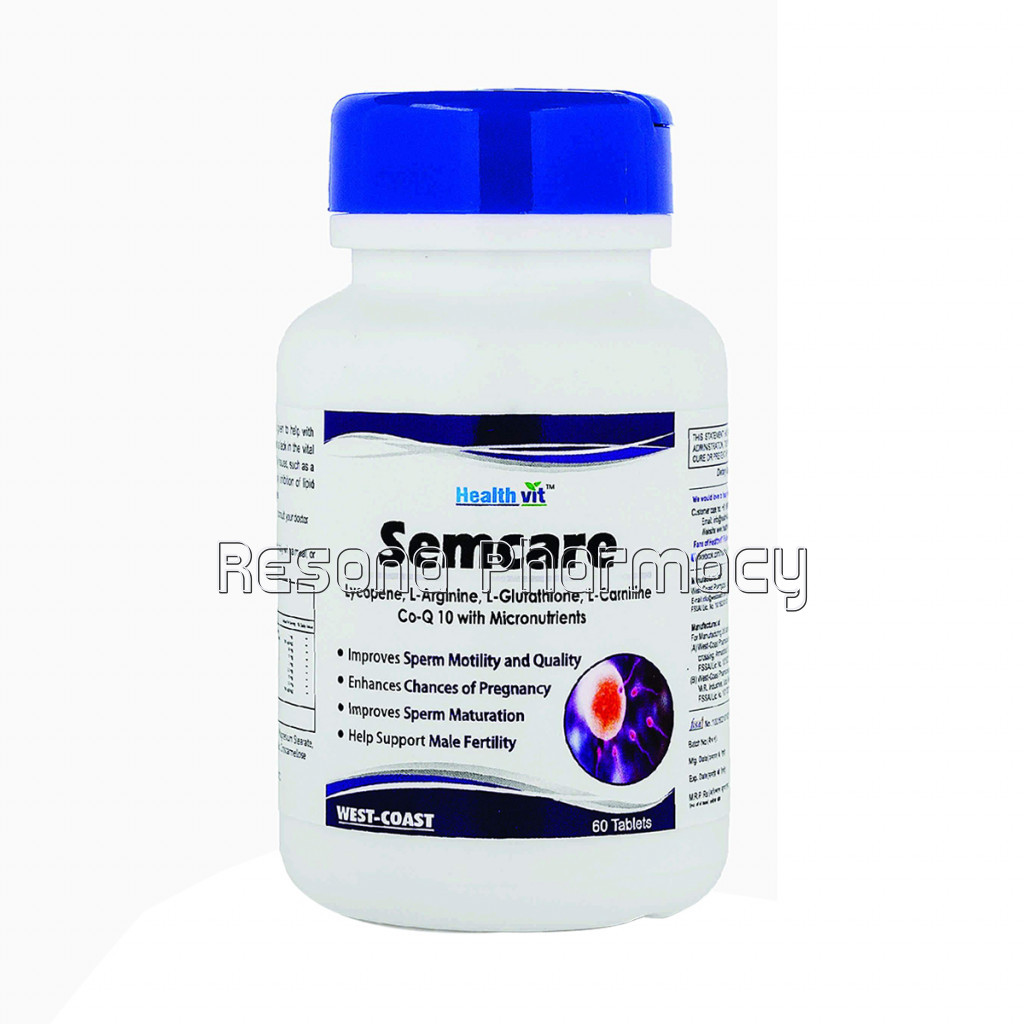 Healthvit Semcare Fertility Care Formula For Men (Lycopene, L Arginine, L Glutathione, L Carnitine Co Q 10 With Micronutrients) Pack Of 2