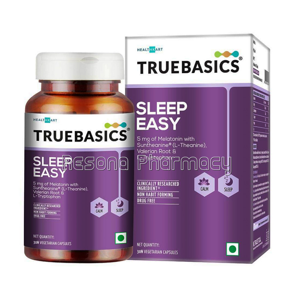 Truebasics Sleep Easy With Melatonin Suntheanine Valerian Root L Tryptophan, 30 Capsules