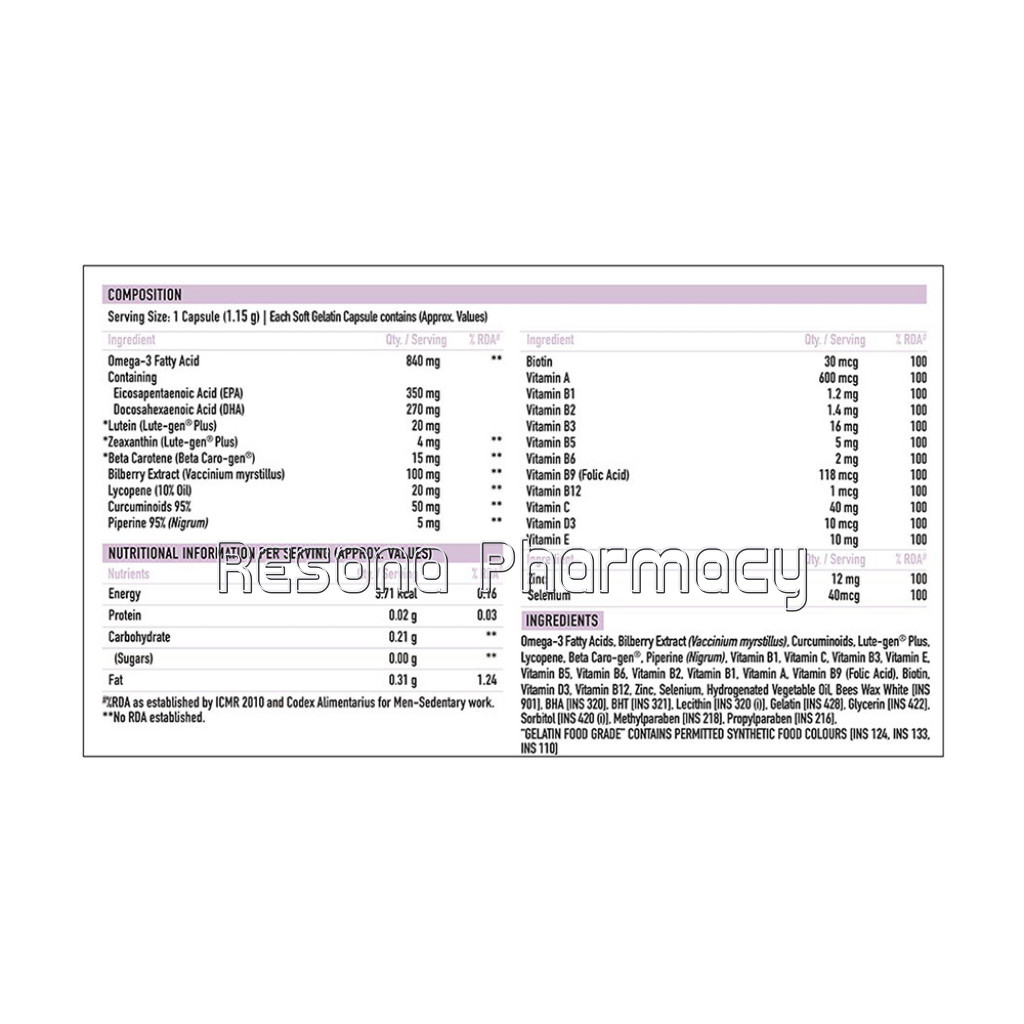 Truebasics Eye Shield With Lute Gen Plus Beta Caro Gen Bilberry Extract, 30 Capsules