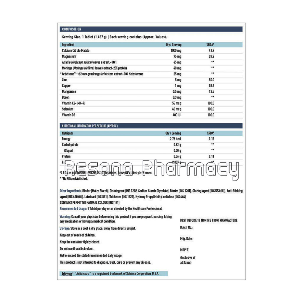 Truebasics Advance Calcium Vitamin D3 and K2Mk7, 90 Tablet(S), Unflavoured