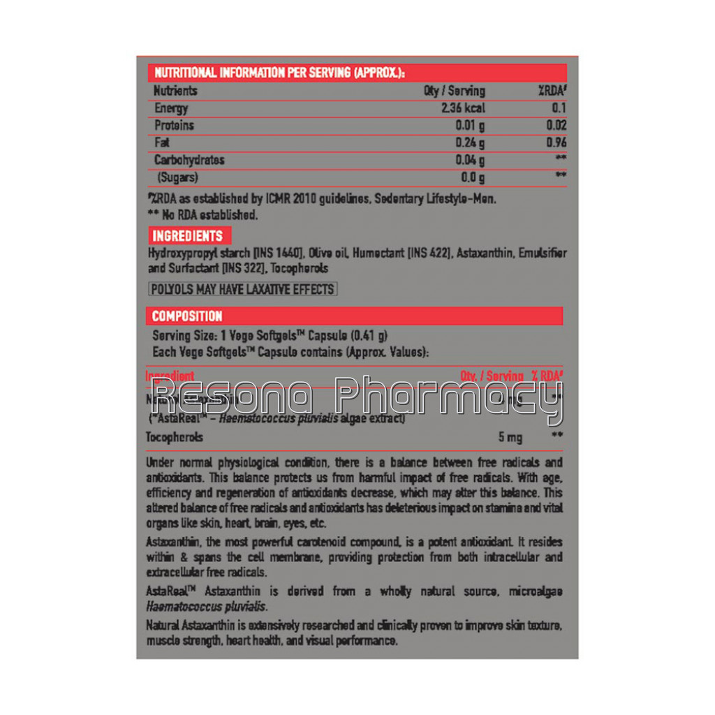 Truebasics Astaxanthin With 4Mg Astareal, 60 Capsules