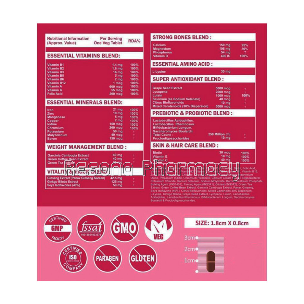 Cf Multivitamins For Women Supplement   43 Ingredients   60 Tablets