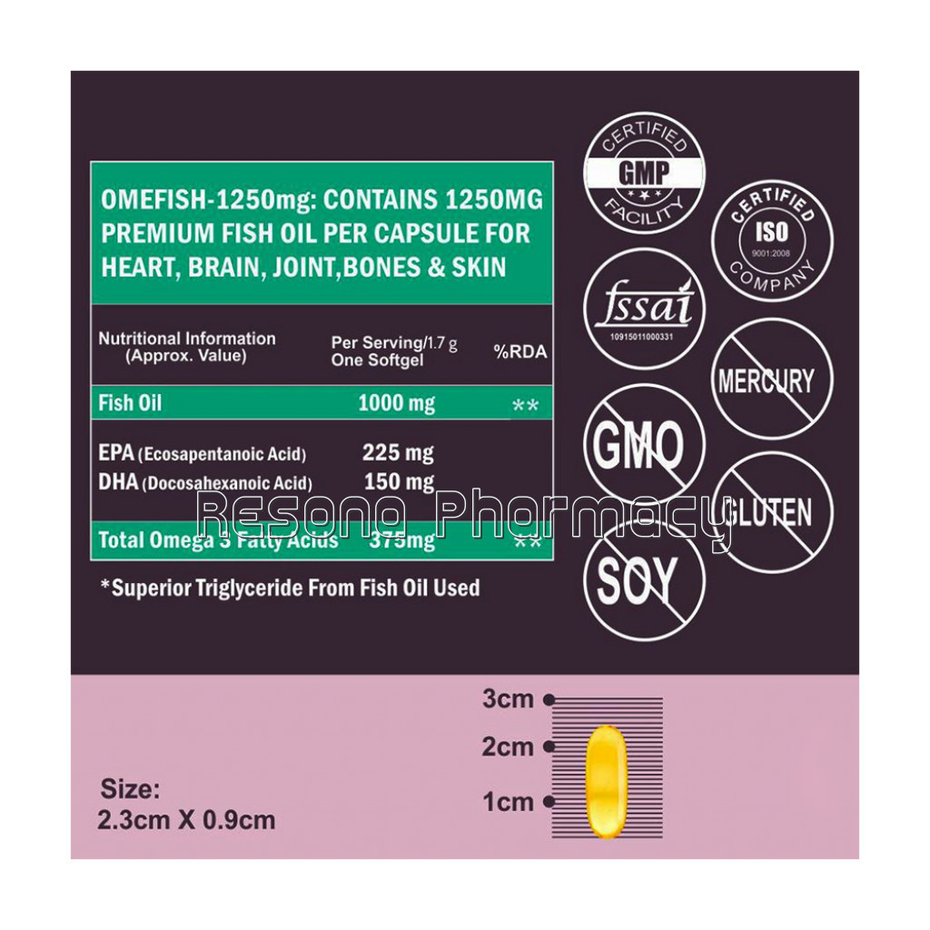 Cf Omega 3 Fish Oil 1250Mg Supplement| 25% Extra – 90 Capsules