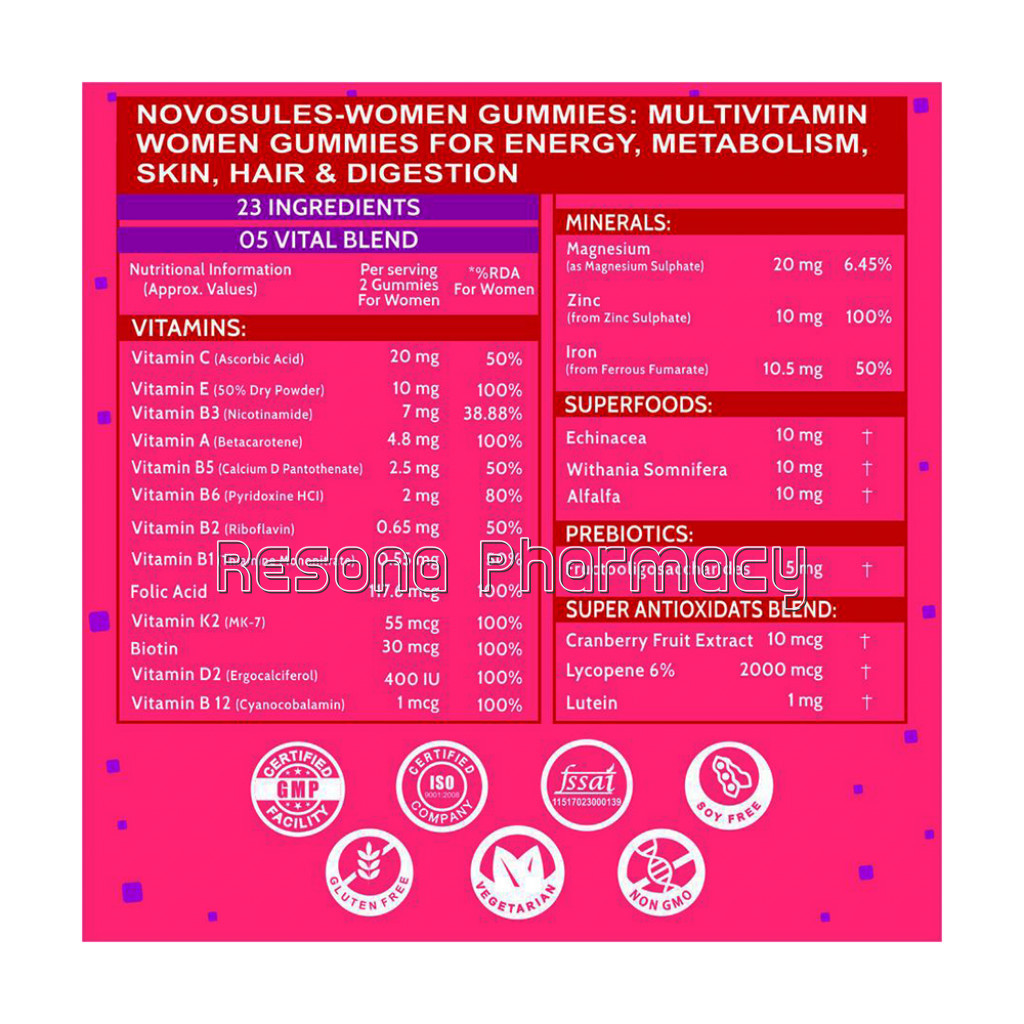 Cf Multivitamin For Women Gummies With Biotin For Hair, Skin and Nails, Superfoods and Antioxidants For Immunity and Probiotics   60 Veg Gummies