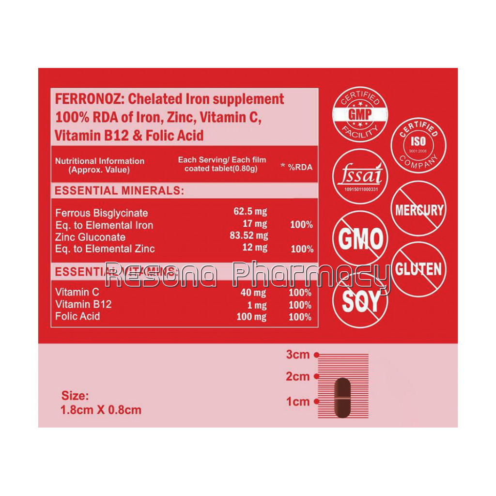 Cf Chelated Iron Tablets For Women and Men With Vitamin C   60 Tablets