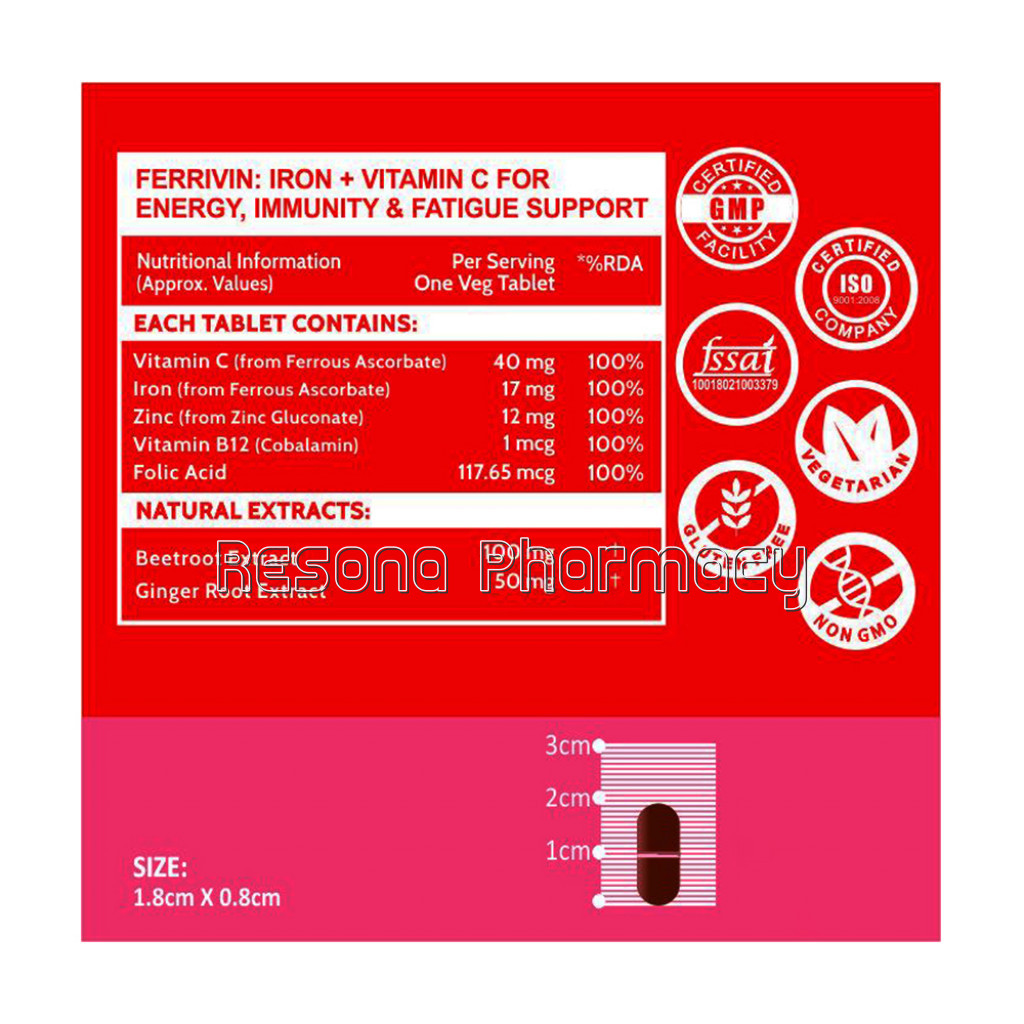 Cf Iron Plus Vitamin C Plus Folic Acid Supplement | Fast Acting – 100 Tablets