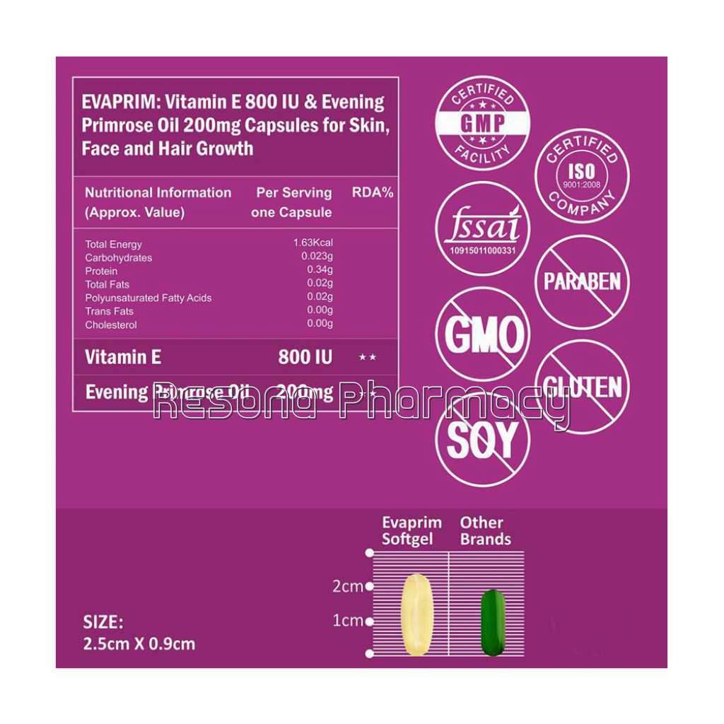 Cf Vitamin E 800 Iu Oil Plus Evening Primrose Oil Capsules For Face and Hair  60 Capsules