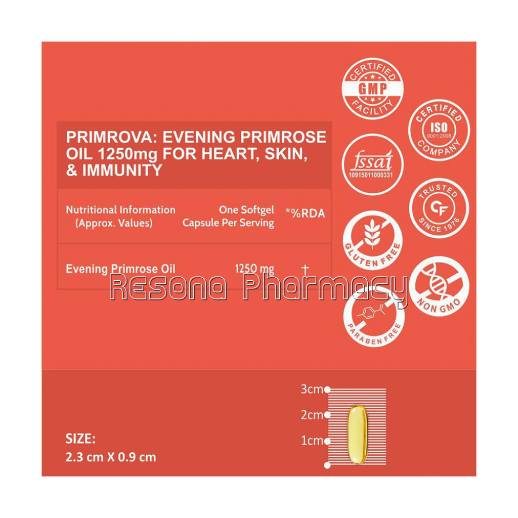 Cf Evening Primrose Oil Capsules 1250Mg   100% Pure and Cold Pressed, Hexane and Paraben Free Epo With 10% Gla – 60 Capsules