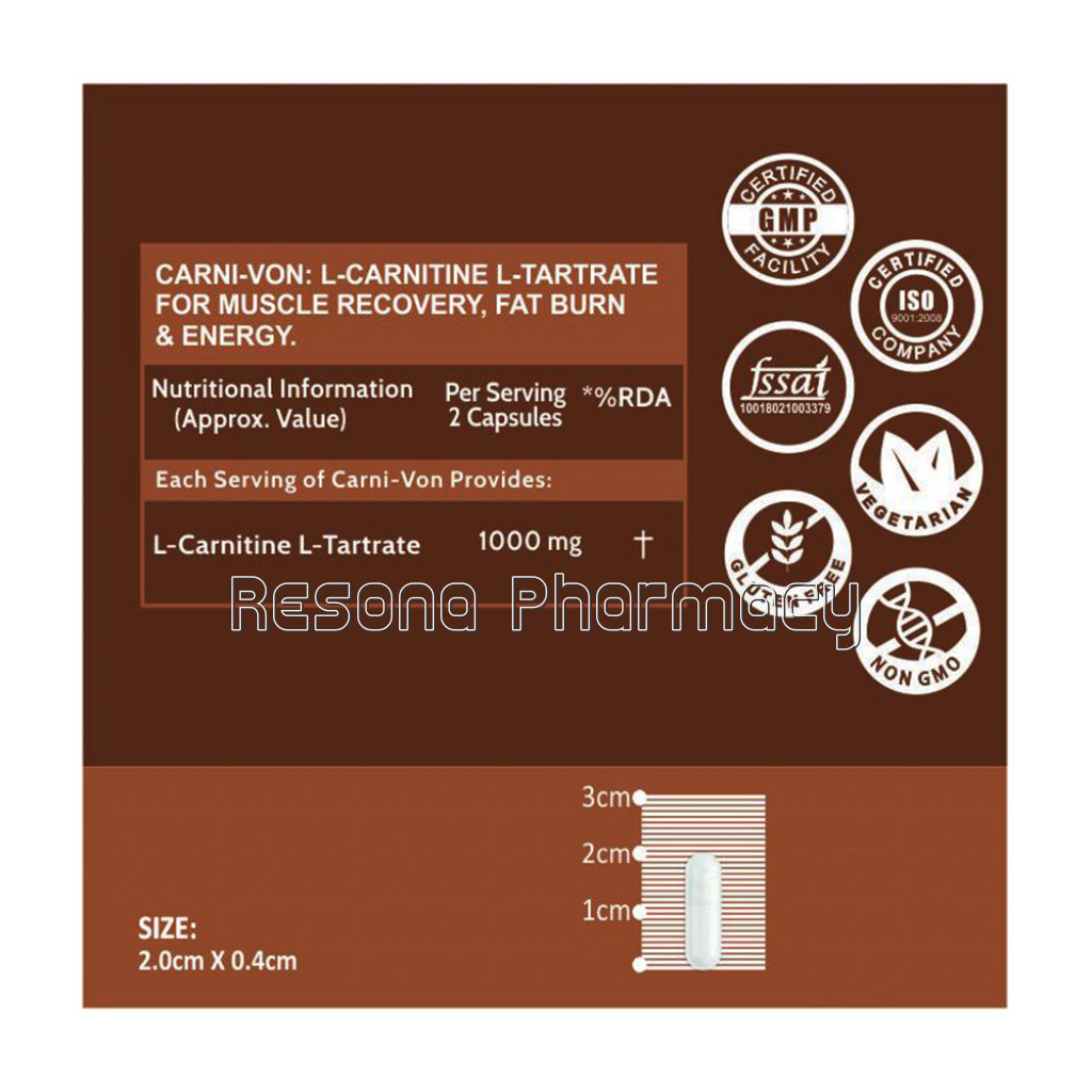 Cf L Carnitine L Tartrate 1000Mg Per Serving | Weight Loss, Fat Burner, Muscle Recovery, Pre and Post Workout Supplement – 60 Veg Capsules