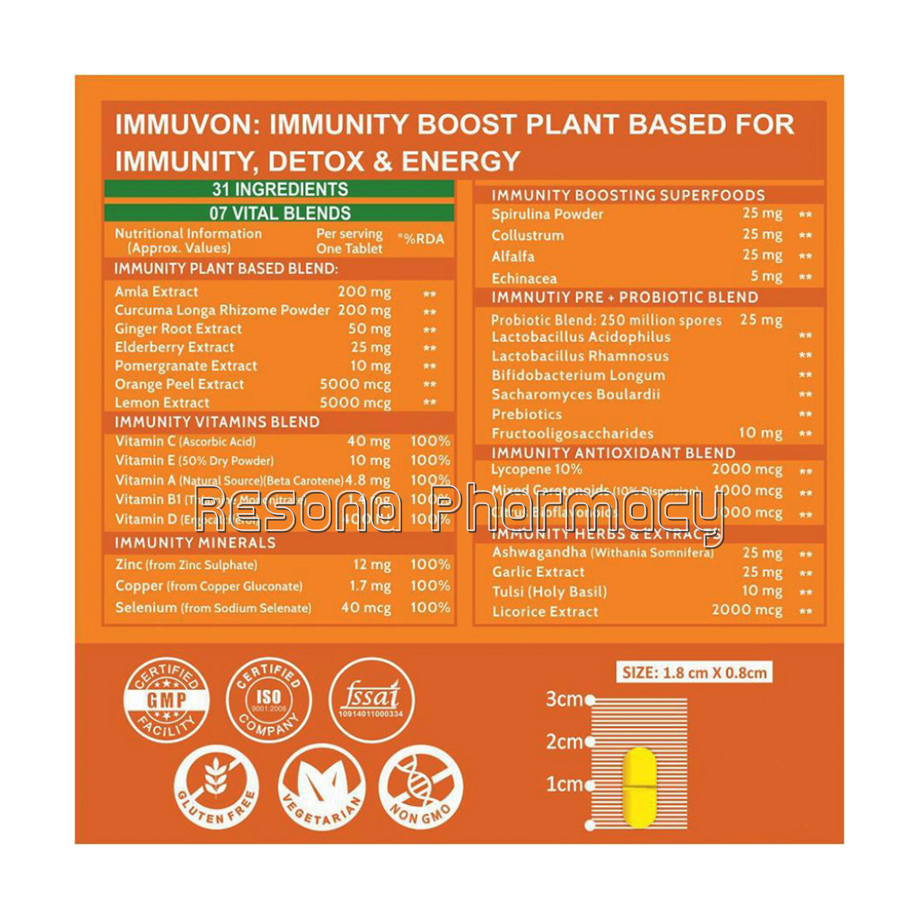 Cf Vitamin C Immune System Booster Tablets With Probiotic Supplement For Adults, Men And Women – 60 Tablets