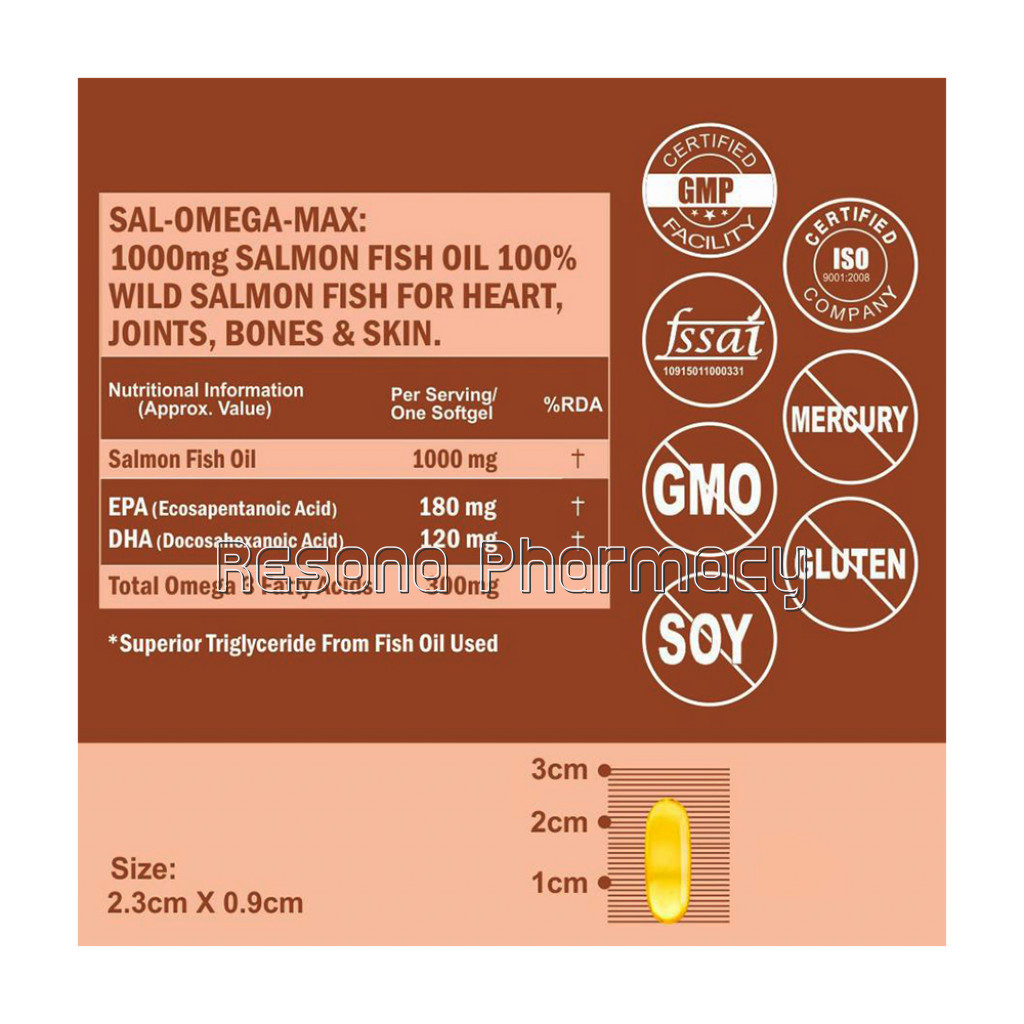 Cf Salmon Fish Oil 1000Mg Capsule For Men and For Women With Omega 3 300Mg: Epa 180Mg, Dha 120Mg Supplement – 90 Softgel Capsules