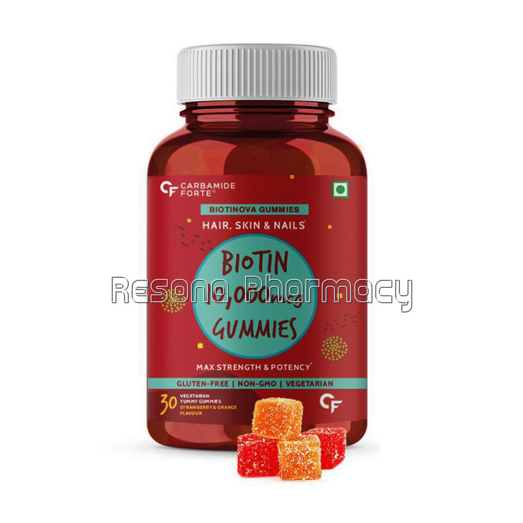 Carbamide Forte Biotin 10000Mcg Gummies For Hair, Skin and Nails Supplement – 30 Veg Gummies   Strawberry and Orange Flavour
