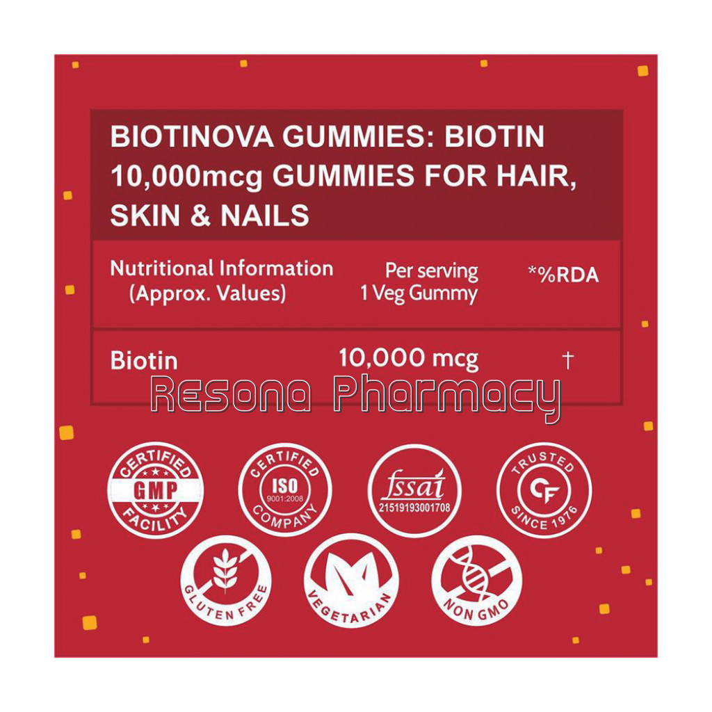 Carbamide Forte Biotin 10000Mcg Gummies For Hair, Skin and Nails Supplement – 30 Veg Gummies   Strawberry and Orange Flavour