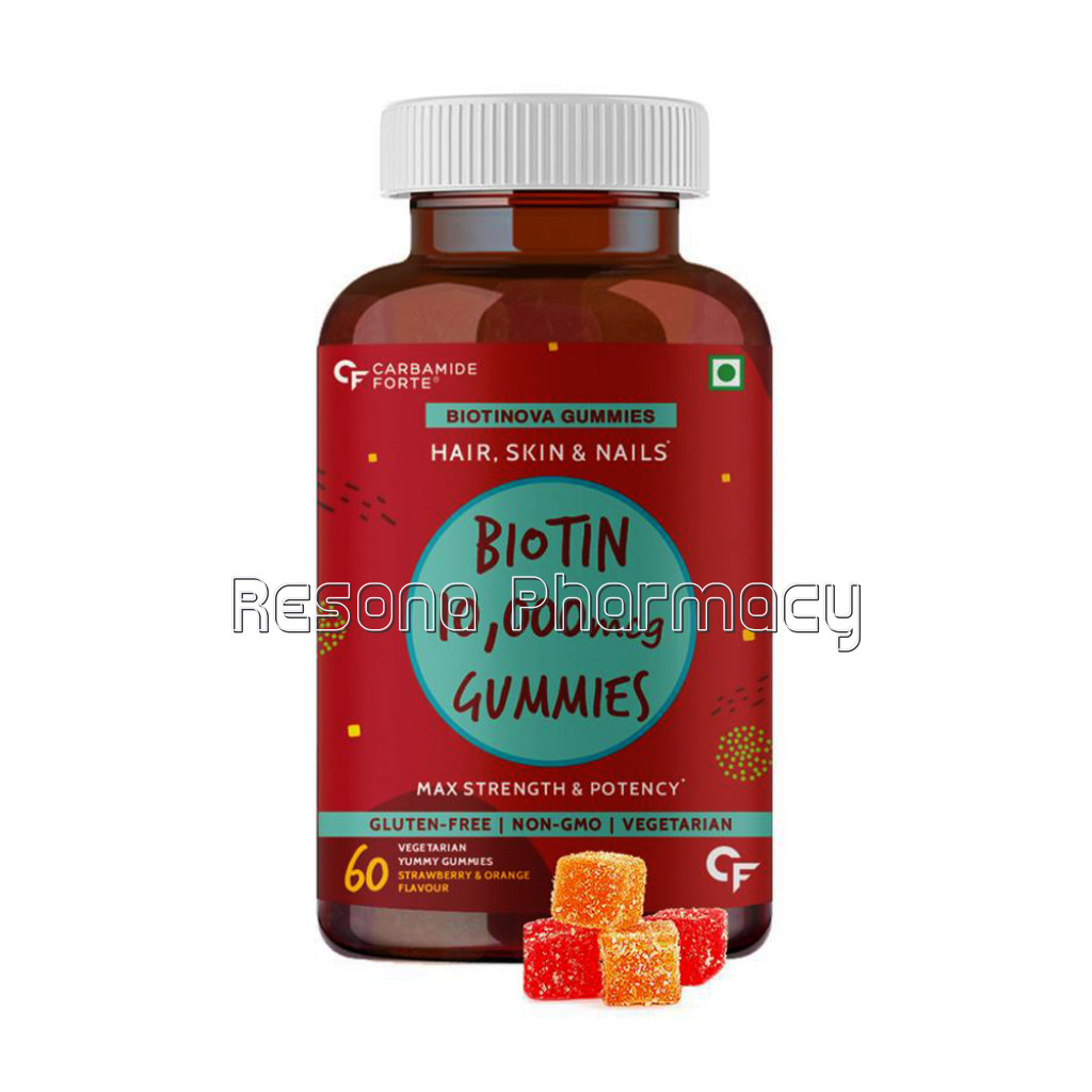 Carbamide Forte Biotin 10000Mcg Gummies For Hair, Skin and Nails Supplement – 60 Veg Gummies   Strawberry and Orange Flavour