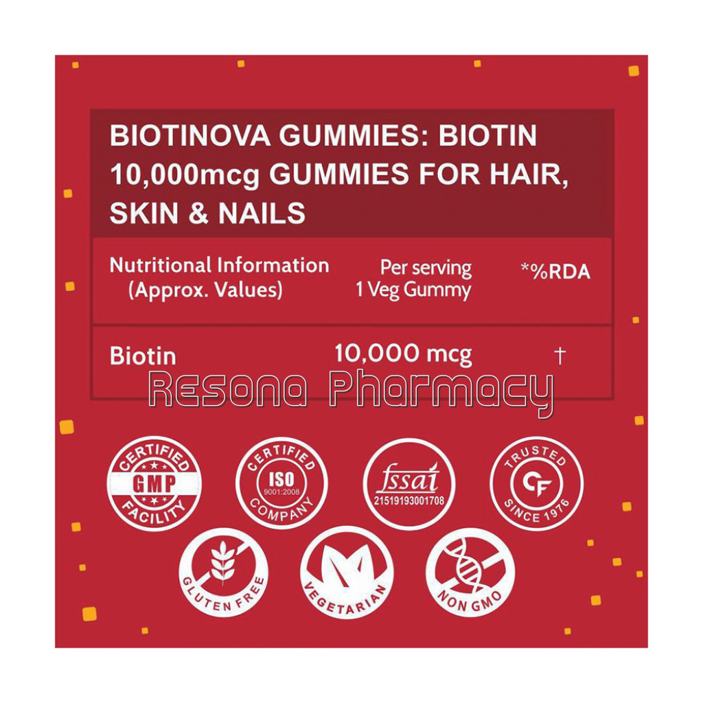 Carbamide Forte Biotin 10000Mcg Gummies For Hair, Skin and Nails Supplement – 60 Veg Gummies   Strawberry and Orange Flavour